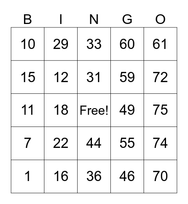 IT Game1time Bingo Card