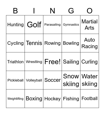 Sports Bingo Card