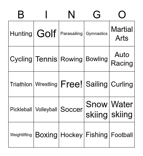 Sports Bingo Card