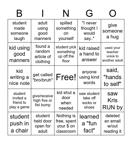Last Days Bingo Card