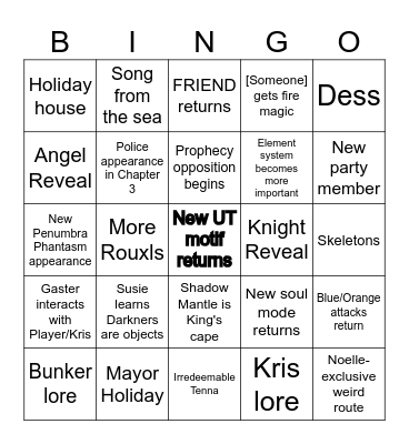 Deltarune Chapter 3 & 4 Bingo Card