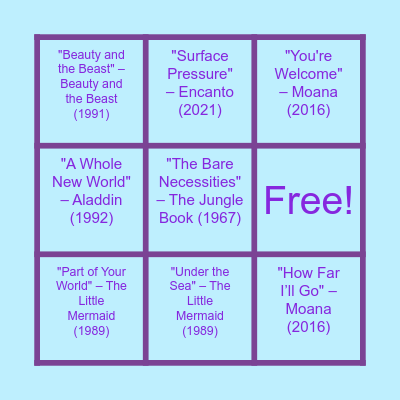 Disney Bingo Card