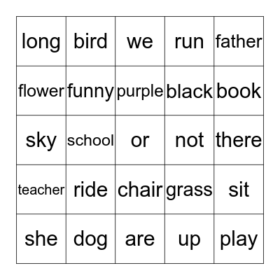 Word Bingo Card