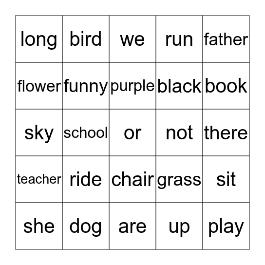 Word Bingo Card
