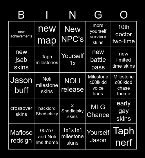 Forsaken Bingo Card