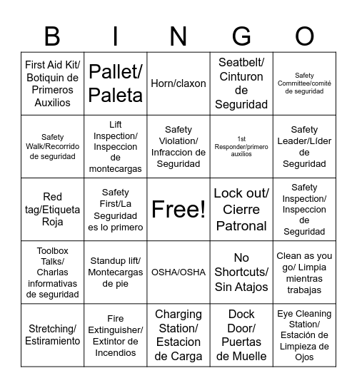 Warehouse Safety Bingo Card