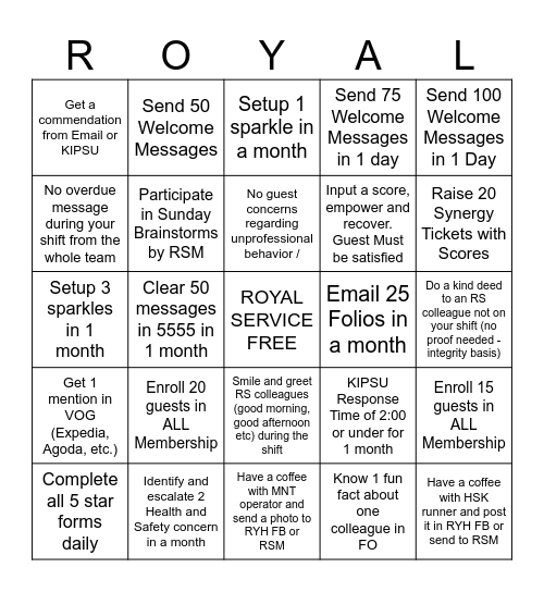 ROYAL SERVICE BINGO Card