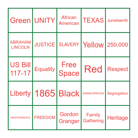 JUNETEENTH BINGO Card