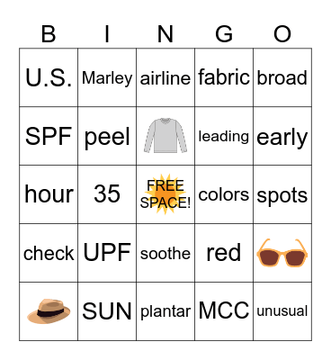 Skin Cancer BINGO Card