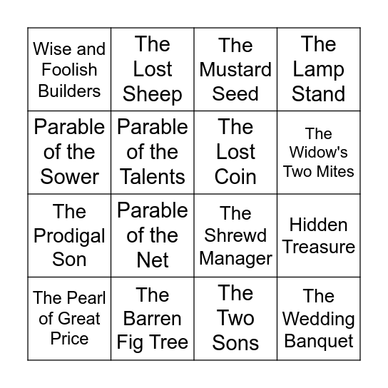 Parable Bingo Card