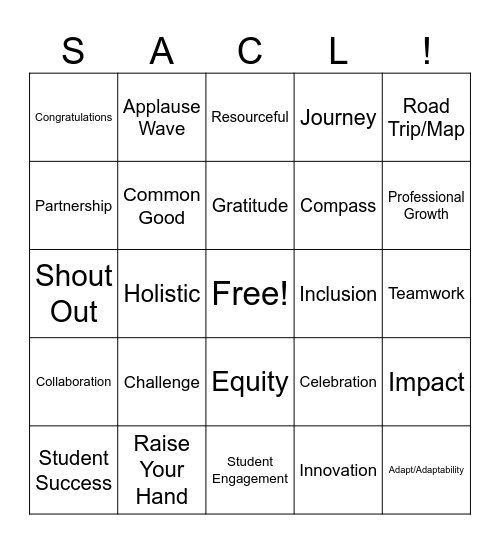 SACL Strategic Plan Bingo Card