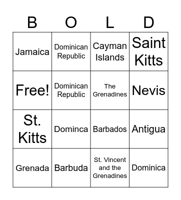 Caribbean Bingo! Bingo Card