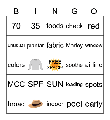 Skin Cancer BINGO Card