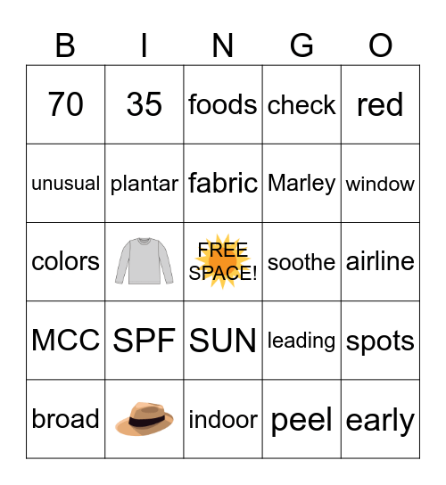 Skin Cancer BINGO Card