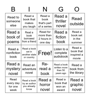 Summer Reading Bingo Card