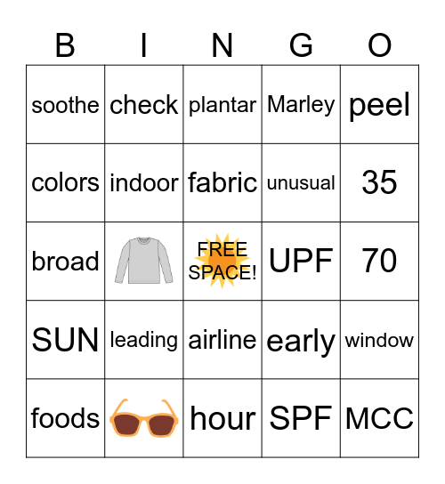 Skin Cancer BINGO Card