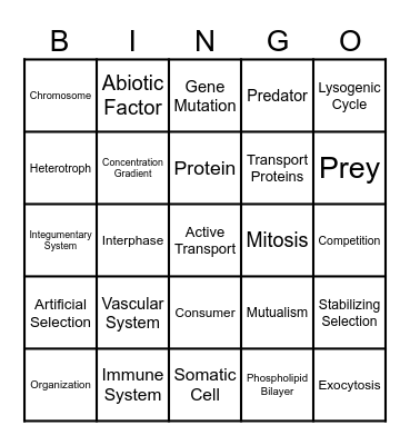 Biology STAAR Review Bingo Card
