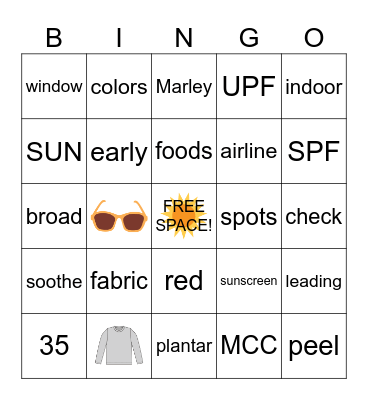 Skin Cancer BINGO Card