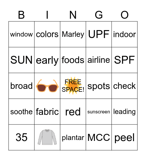Skin Cancer BINGO Card