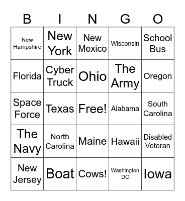 Road Trip Bingo Card