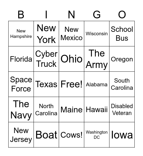 Road Trip Bingo Card