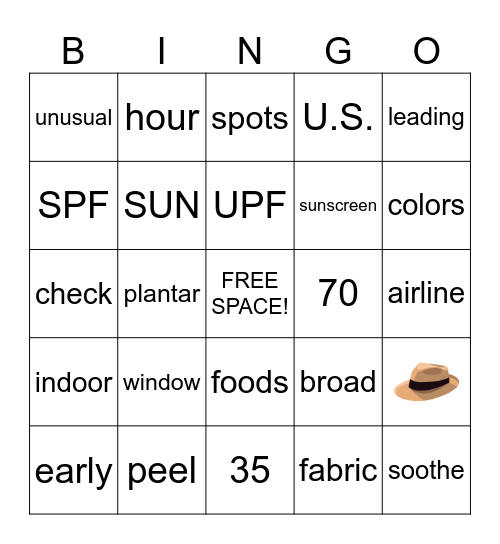 Skin Cancer BINGO Card