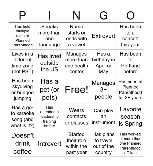 HCM Training PINGO! Bingo Card