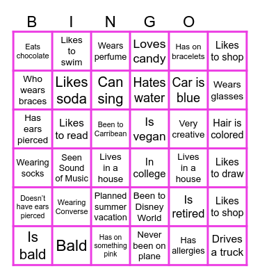 Get to know you! Bingo Card