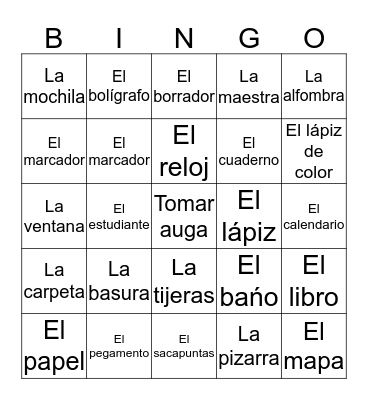 Classroom objects in Spanish  Bingo Card