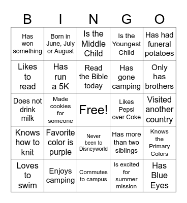 Get to Know You Bingo Card