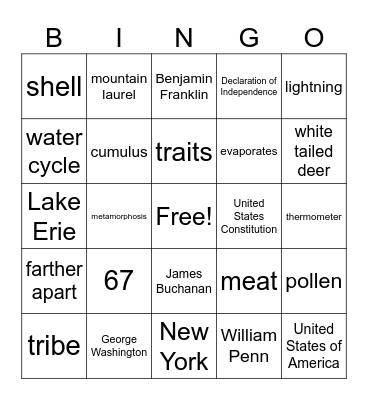 Third Grade Competition Bingo Card