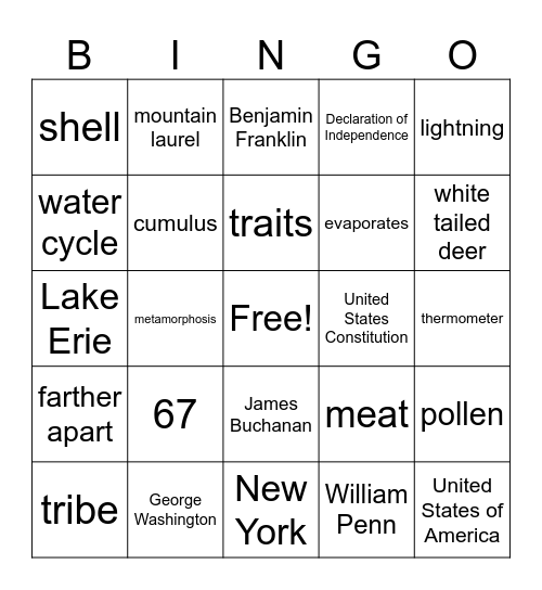 Third Grade Competition Bingo Card