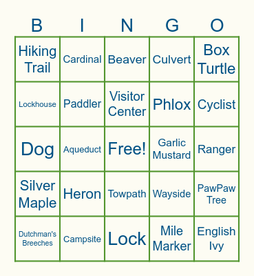 C&O Canal Bingo Card
