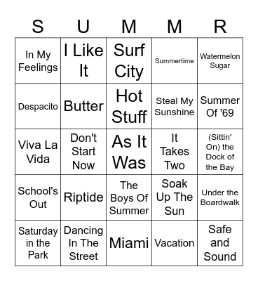 Summer Jams Bingo Card