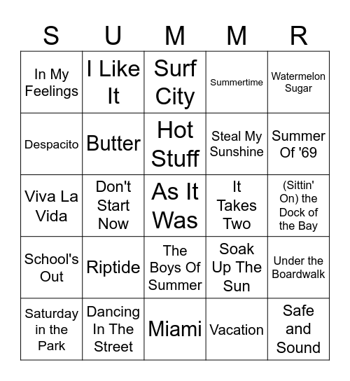Summer Jams Bingo Card