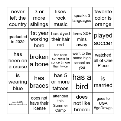 GET TO KNOW YOUR COWORKERS! Bingo Card