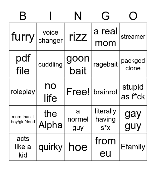 vrchat Bingo Card