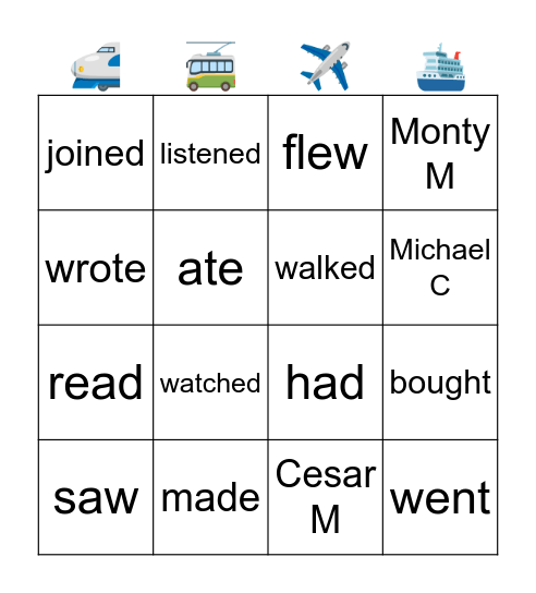 Travel Bingo Card