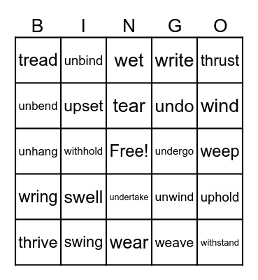 IRREBULAR VERBS 5th page Bingo Card