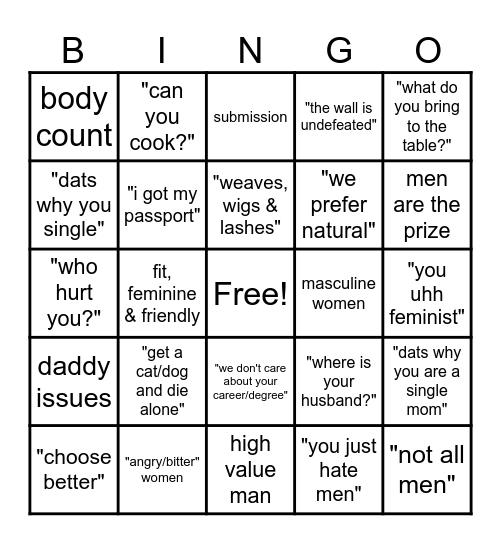 i n c e l    b i n g o Bingo Card