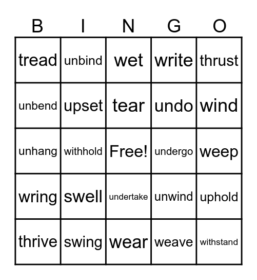 IRREBULAR VERBS 5th page Bingo Card
