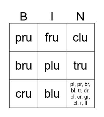 Silabas trabadas con "u" Bingo Card