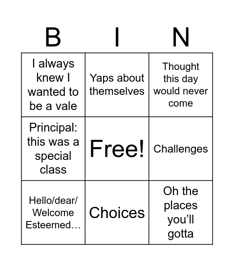 How original is their speech Bingo Card