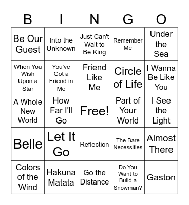 Disney Bingo Card