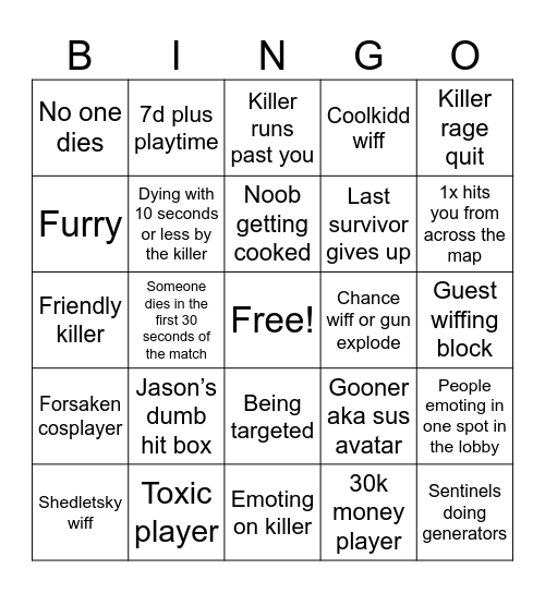 Roblox forsaken bingo Card