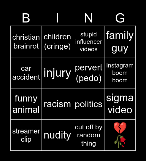 instagram bingo Card