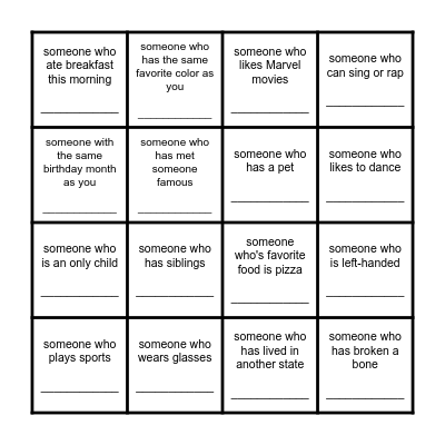 Get to Know You BINGO Card