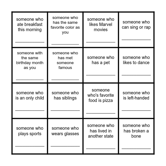 Get to Know You BINGO Card