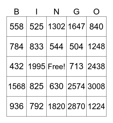 Multiplication 729Bingo Card