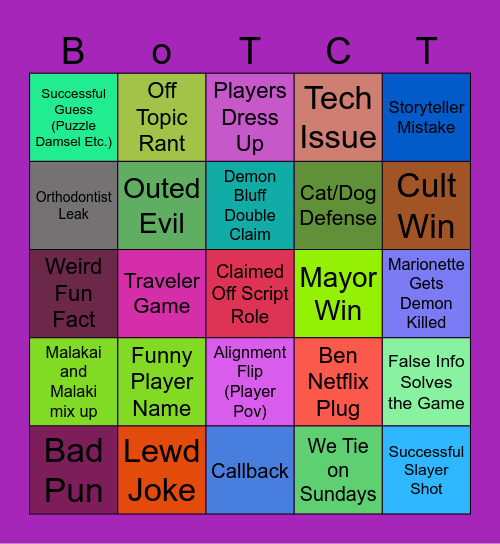 Blood on the Clocktower Bingo Card